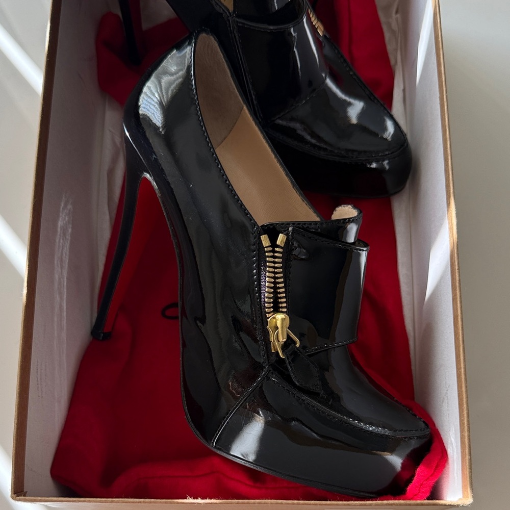 Christian Louboutin Black Patent Leather Heel Booties